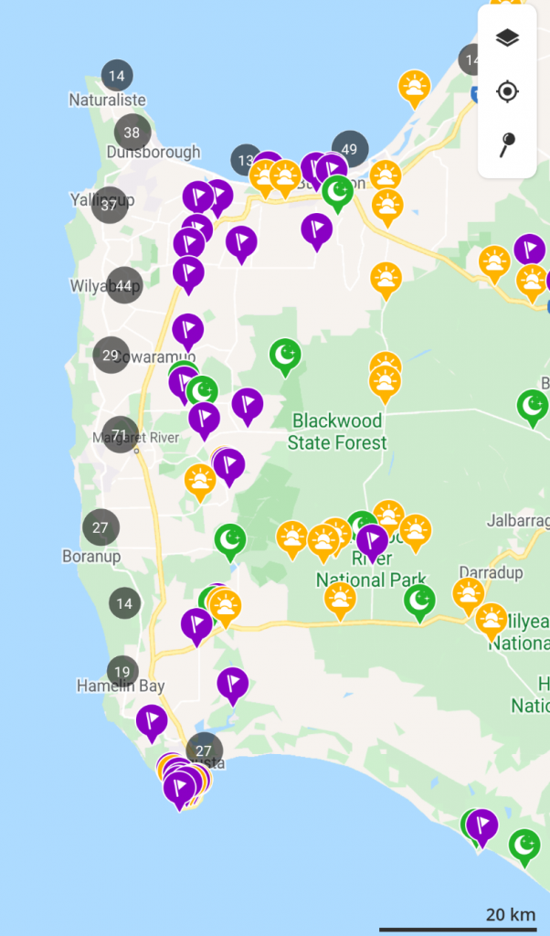 One of the best tips for camping in Australia: use the wikicamps app. Its extremely useful for planning your camping road trip. Screenshot of app