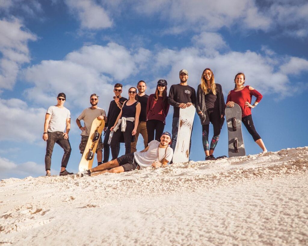 Sandboarding in Lancelin, Western Australia on our Perth to Broome trip